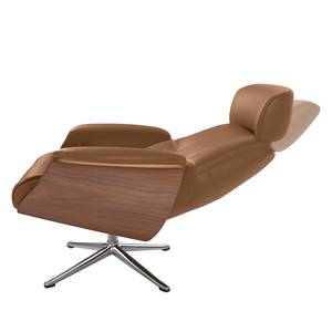 Fauteuil relax Anderson I Cuir véritable Neka : Caramel - Chrome brillant - Noyer