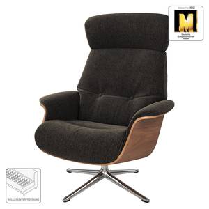 Relaxfauteuil Anderson IV Geweven stof Saia: Zwart-Bruin - Chroomkleurig glanzend - Notenboom