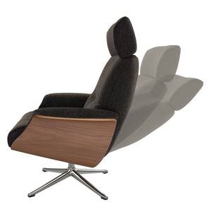 Relaxfauteuil Anderson IV Geweven stof Saia: Zwart-Bruin - Chroomkleurig glanzend - Notenboom