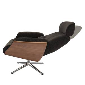 Relaxfauteuil Anderson IV Geweven stof Saia: Zwart-Bruin - Chroomkleurig glanzend - Notenboom