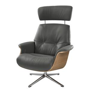 Fauteuil relax Anderson I Cuir véritable Neka : Gris - Chrome brillant - Chêne