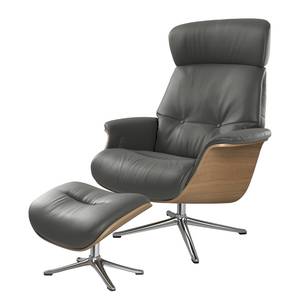 Fauteuil relax Anderson I Cuir véritable Neka : Gris - Chrome brillant - Chêne