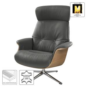 Fauteuil relax Anderson I Cuir véritable Neka : Gris - Chrome brillant - Chêne