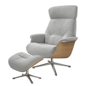 Relaxfauteuil Anderson IV Geweven stof Saia: Lichtgrijs - Chroomkleurig glanzend - Eik