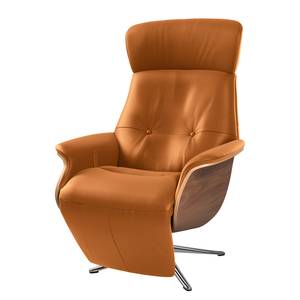 Relaxfauteuil Anderson II Echt leer Neka: Cognackleurig - Chroomkleurig glanzend - Notenboom