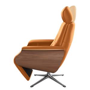 Relaxfauteuil Anderson II Echt leer Neka: Cognackleurig - Chroomkleurig glanzend - Notenboom