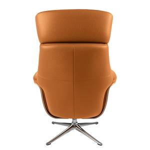 Relaxfauteuil Anderson II Echt leer Neka: Cognackleurig - Chroomkleurig glanzend - Notenboom