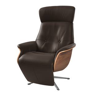 Relaxfauteuil Anderson II Echt leer Neka: Donkerbruin - Chroomkleurig glanzend - Notenboom