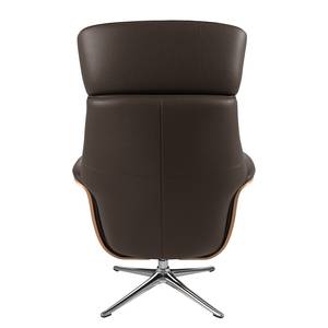 Relaxfauteuil Anderson II Echt leer Neka: Donkerbruin - Chroomkleurig glanzend - Notenboom