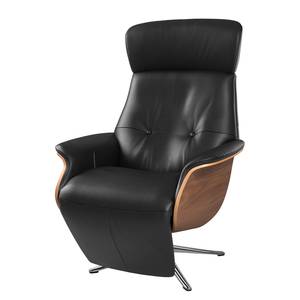 Relaxfauteuil Anderson II Leer Neto: Zwart - Chroomkleurig glanzend - Notenboom