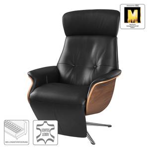 Relaxfauteuil Anderson II Leer Neto: Zwart - Chroomkleurig glanzend - Notenboom