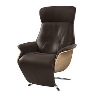 Relaxfauteuil Anderson II Echt leer Neka: Donkerbruin - Chroomkleurig glanzend - Eik