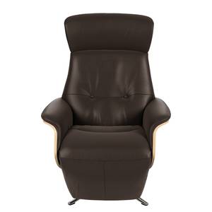 Relaxfauteuil Anderson II Echt leer Neka: Donkerbruin - Chroomkleurig glanzend - Eik