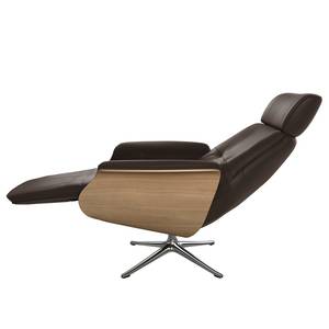 Relaxfauteuil Anderson II Echt leer Neka: Donkerbruin - Chroomkleurig glanzend - Eik