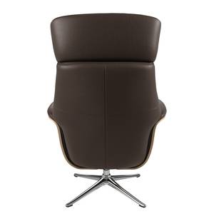 Relaxfauteuil Anderson II Echt leer Neka: Donkerbruin - Chroomkleurig glanzend - Eik