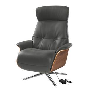 Relaxfauteuil Anderson VI Echt leer Neka: Grijs - Chroomkleurig glanzend - Notenboom