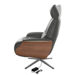 Relaxfauteuil Anderson VI Echt leer Neka: Grijs - Chroomkleurig glanzend - Notenboom