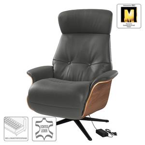 Relaxfauteuil Anderson VI Echt leer Neka: Grijs - Zwart - Notenboom