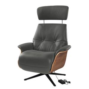 Relaxfauteuil Anderson VI Echt leer Neka: Grijs - Zwart - Notenboom