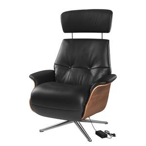 Relaxfauteuil Anderson VI Leer Neto: Zwart - Chroomkleurig glanzend - Notenboom