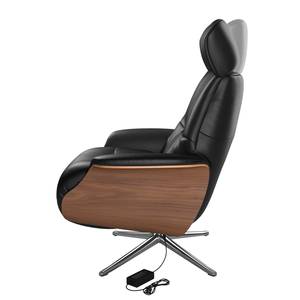 Relaxfauteuil Anderson VI Leer Neto: Zwart - Chroomkleurig glanzend - Notenboom