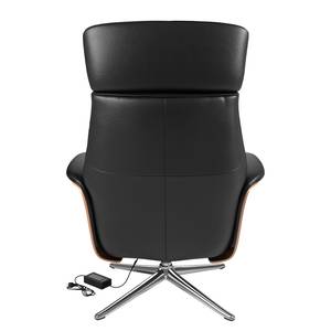 Relaxfauteuil Anderson VI Leer Neto: Zwart - Chroomkleurig glanzend - Notenboom