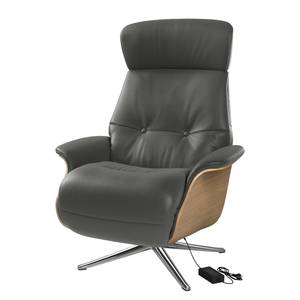 Relaxfauteuil Anderson VI Echt leer Neka: Grijs - Chroomkleurig glanzend - Eik