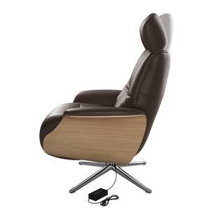 Relaxfauteuil Anderson VI Echt leer Neka: Donkerbruin - Chroomkleurig glanzend - Eik