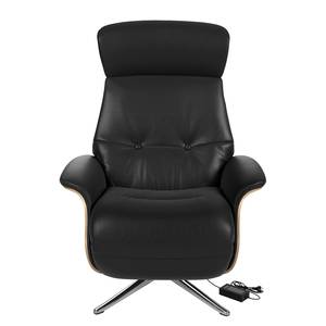 Relaxfauteuil Anderson VI Echt leer Neka: Zwart - Chroomkleurig glanzend - Eik