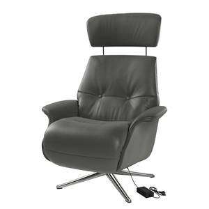 Relaxfauteuil Anderson VI Echt leer Neka: Grijs - Chroomkleurig glanzend - Bedekken