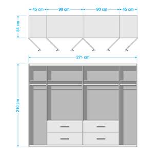 Drehtürenschrank Mainz Alpinweiß / Eiche Wotan Dekor - Breite: 271 cm - Ohne Spiegeltür/-en