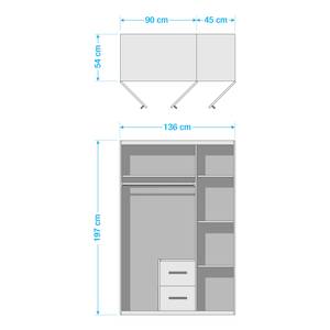 Drehtürenschrank Nidda mit Spiegeltür Alpinweiß / Eiche Wotan Dekor - Breite: 136 cm