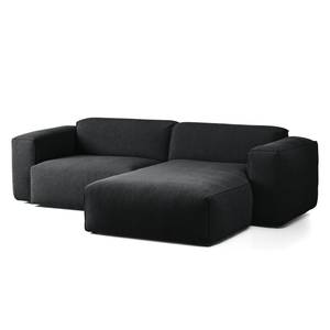 Ecksofa HUDSON 1,5-Sitzer mit Longchair Strukturstoff - Webstoff Saia: Anthrazit - Longchair davorstehend rechts