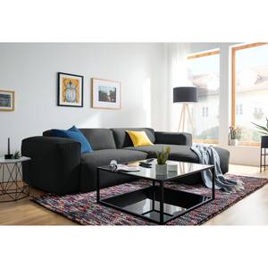 Ecksofa HUDSON 1,5-Sitzer mit Longchair Strukturstoff - Webstoff Saia: Anthrazit - Longchair davorstehend rechts