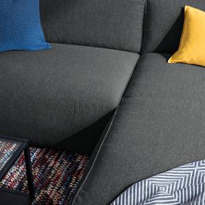 Ecksofa HUDSON 1,5-Sitzer mit Longchair Strukturstoff - Webstoff Saia: Anthrazit - Longchair davorstehend rechts