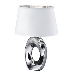 Lampe Taba Coton / Céramique - 1 ampoule - Blanc / Argenté - Hauteur : 33 cm