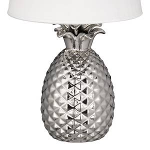 Tischleuchte Pineapple II Baumwollstoff / Keramik - 1-flammig - Weiß / Silber