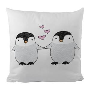 Dekokissen Penguin Love Webstoff - Weiß / Schwarz