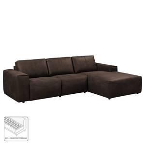 Ecksofa Bucklin Antiklederlook - Dunkelbraun - Longchair davorstehend rechts