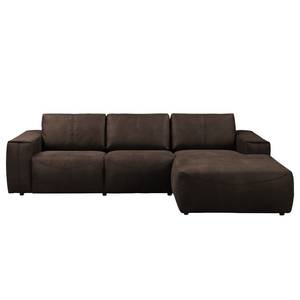 Ecksofa Bucklin Antiklederlook - Dunkelbraun - Longchair davorstehend rechts