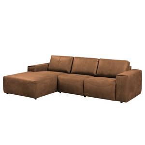 Ecksofa Bucklin Antiklederlook - Cognac - Longchair davorstehend links