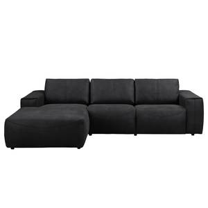 Ecksofa Bucklin Antiklederlook - Schwarz - Longchair davorstehend links