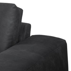 Canapé d'angle Bucklin Aspect cuir vieilli - Noir - Méridienne courte à gauche (vue de face)