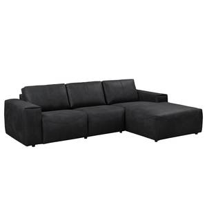 Ecksofa Bucklin Antiklederlook - Schwarz - Longchair davorstehend rechts