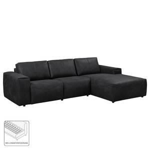 Ecksofa Bucklin Antiklederlook - Schwarz - Longchair davorstehend rechts