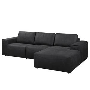 Ecksofa Bucklin Antiklederlook - Schwarz - Longchair davorstehend rechts