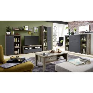 Buffet haut Polis Avec Éclairage - Gris mat / Imitation bois flotté