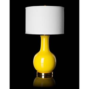 Keramiek-tafellamp Charlie katoen/kristalglas - 1 lichtbron - Alpinewit/geel