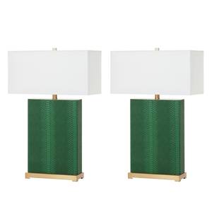 Lampes Lexington II (lot de 2) Blanc - Métal - Cuir véritable - Textile - 45 x 70 x 20 cm