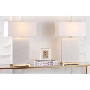 Lampes Lexington II (lot de 2) Blanc - Métal - Cuir véritable - Textile - 45 x 70 x 20 cm